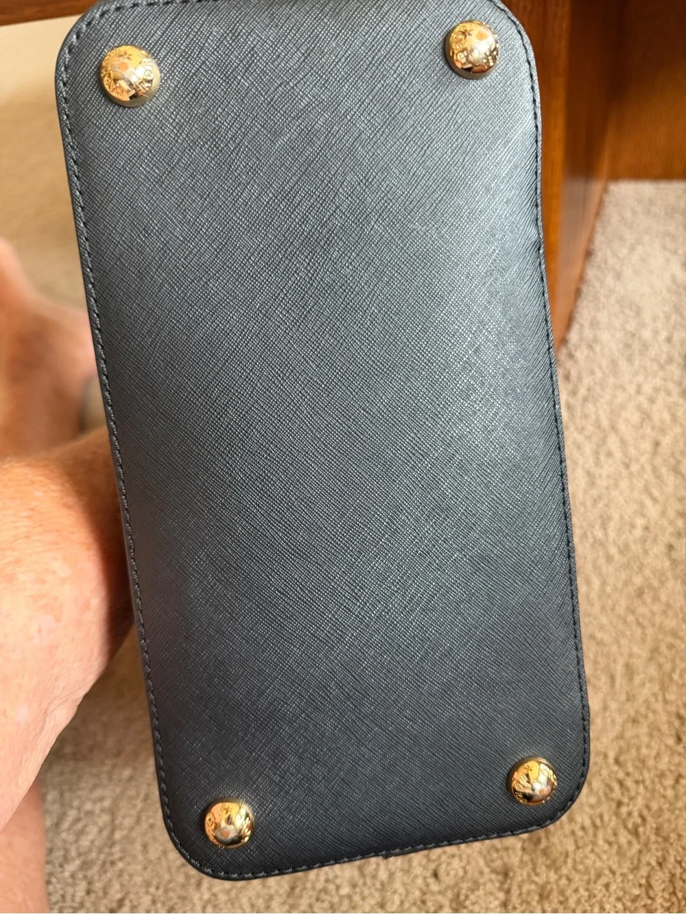 Michael Kors Black Saffiano Leather Tote with Gold MK Charm